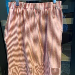JCrew Red Pinstripe Midi Skirt